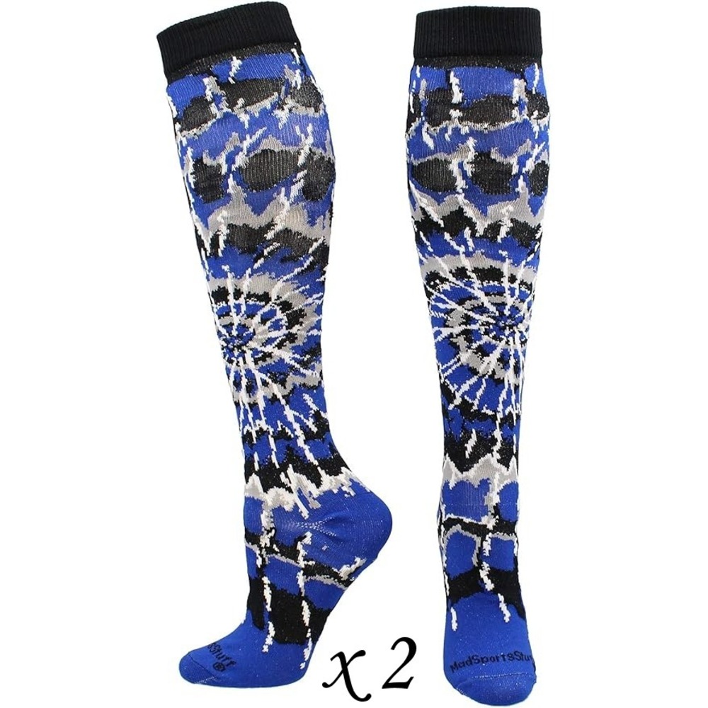 2 Pairs MadSportsStuff Over the Calf Softball Socks - Tie Dye Royal -‎ Medium